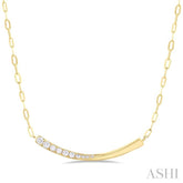 1/10 ctw Smile Face Bar Round Cut Diamond Paperclip Necklace in 14K Yellow Gold